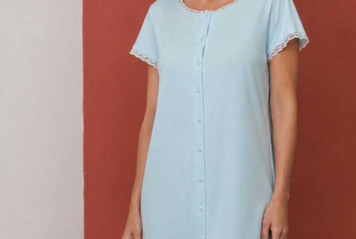 Camicia da notte donna ANDRA aperta in cotone organico con fiorellini