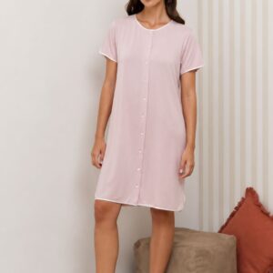 Camicia da notte aperta ANDRA in viscosa di bamboo con bordure in raso