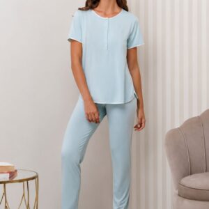 Pigiama donna ANDRA serafino in viscosa di bamboo con bordure in raso