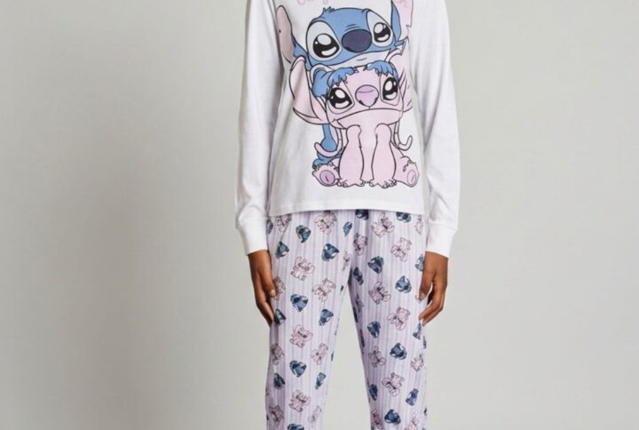 Pigiama lungo donna SABOR Stitch con pantalone fantasia