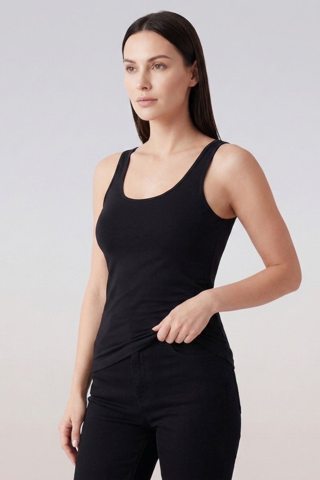 Canotta Donna Cotonella GD009 in tessuto bielastico colore nero