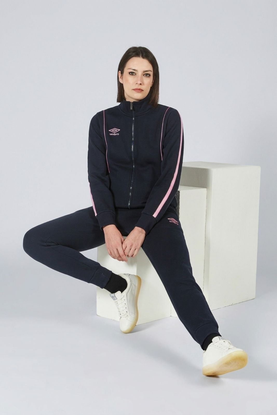 Tuta Full Zip in Cotone Felpato con Dettagli a Contrasto