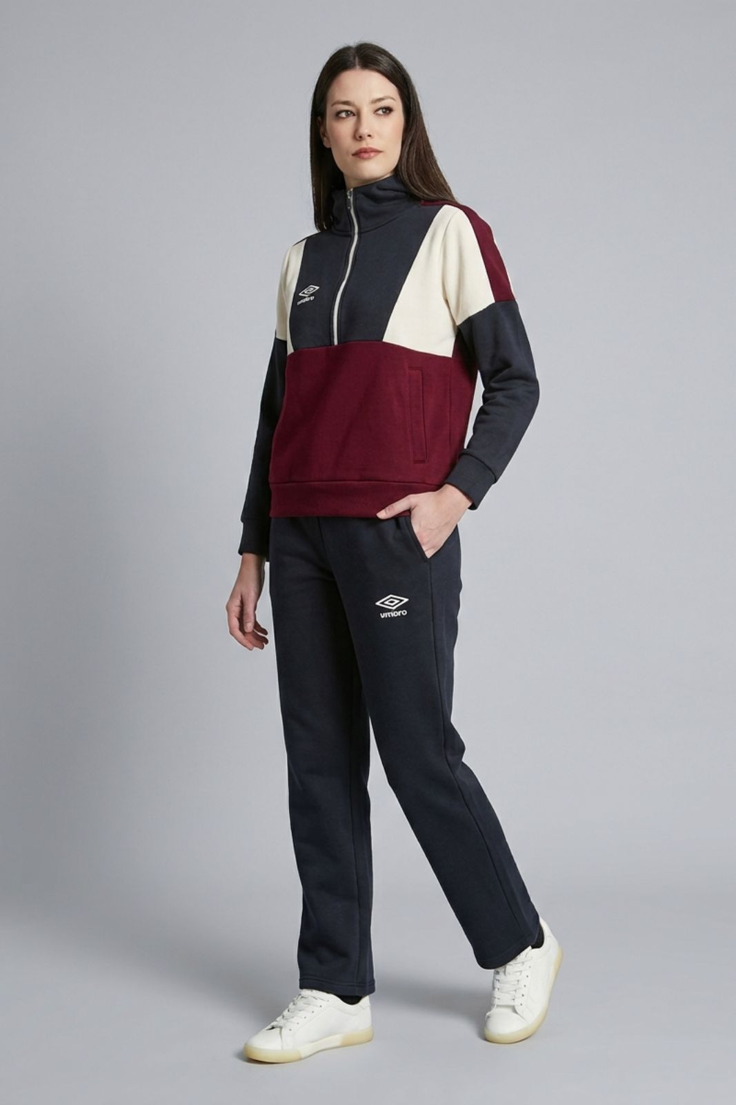 UMBRO - Tuta Loungewear Half Zip con Cappuccio in Cotone Felpato