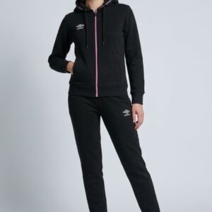 Umbro tuta donna full zip con cappuccio in cotone felpato total black