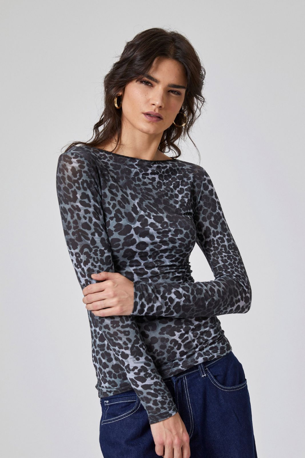 JADEA - Maglia Animalier con Cashmere e Scollo a Barca - immagine 4